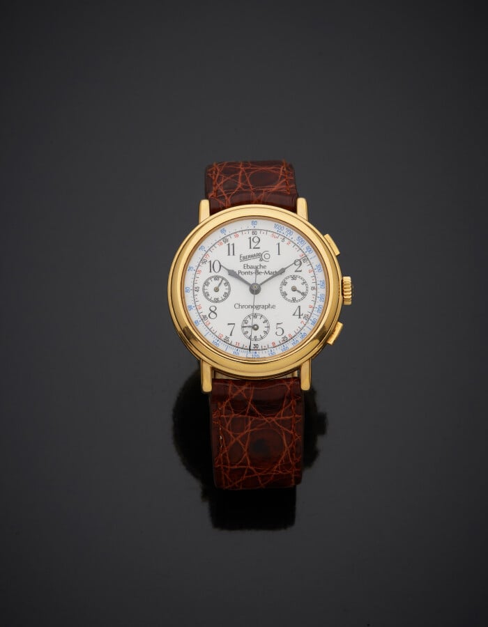 EBERHARD - BRACELET MONTRE chronographe, tachymètre et télémètre, ronde en méta…