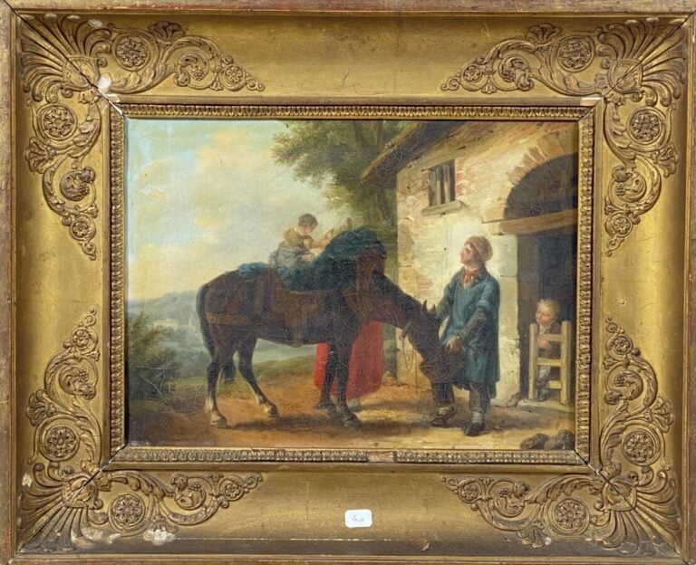 Ecole fin XIXème siècle - Cheval au repos. - Huile sur Toile. - 25x32 cm