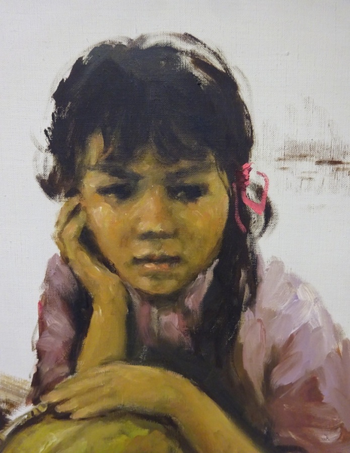 ÉCOLE VIETNAMIENNE - XXe siècle - Deux huiles sur toile, portraits d'enfants su…