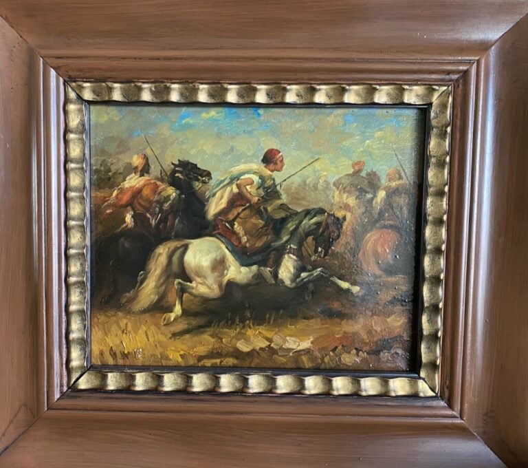 Ecole XIXème. Scène de cavalerie. Huile sur toile. Porte une signature en bas à…