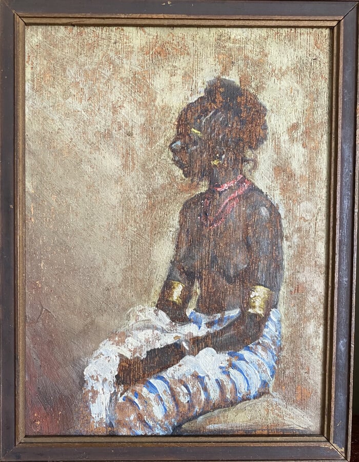 Ecole Xxème "Jeune femme noire", huile sur panneau. 19 x 14 cm+ jeune fille au…