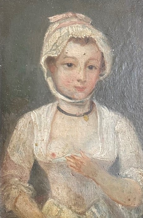 Ecole Xxème "Jeune femme noire", huile sur panneau. 19 x 14 cm+ jeune fille au…