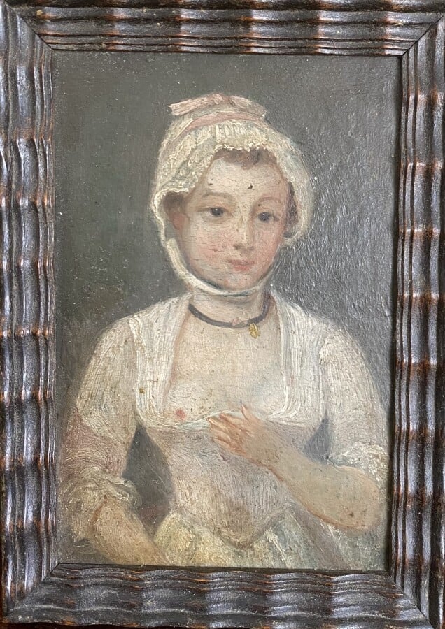 Ecole Xxème "Jeune femme noire", huile sur panneau. 19 x 14 cm+ jeune fille au…