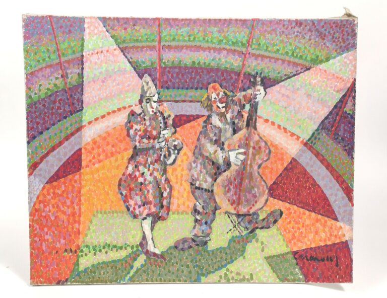 Ecole XXème - Les clowns musiciens - Huile sur toile - 50 x 61 cm