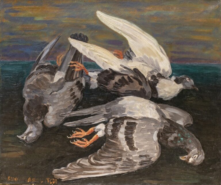 ECOLE XXème SIECLE - Les pigeons - Huile sur toile, signée Choumanovitch en bas…