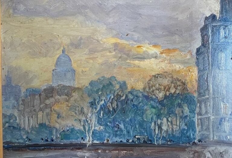 Ecole Xxème. Vue de Paris - . Huile sur panneau, non signée.24 x 33 cm