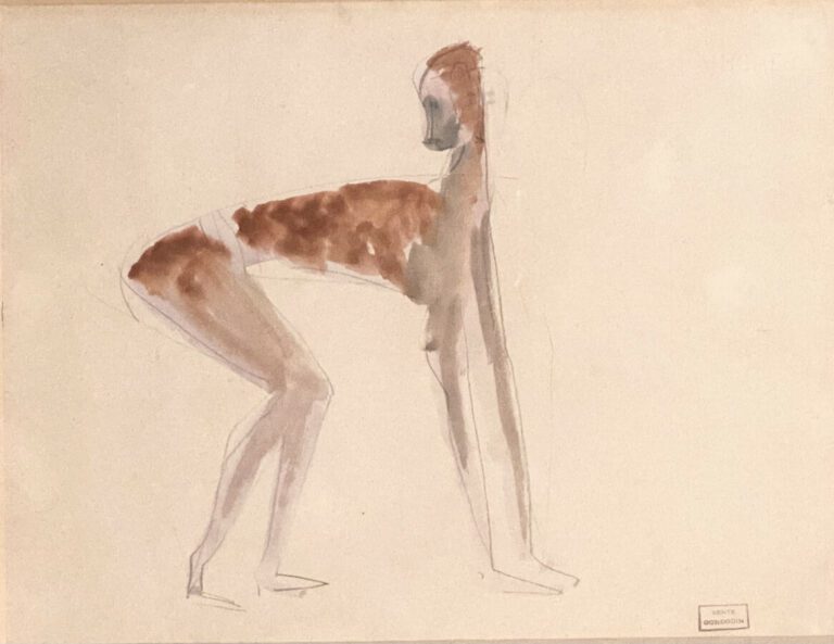 Emmanuel GONDOUIN (1883-1934) - Singe - Crayon et aquarelle sur papier, cachet…