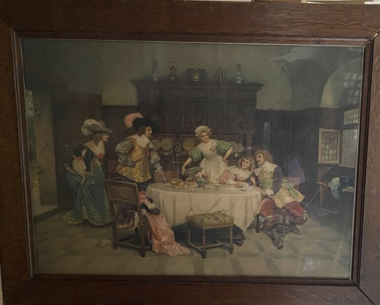 Ensemble de pièces encadrées : - - -Le dîner galant - Chromo encadré - - Deux i…