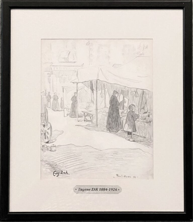 Eugène (Eugeniusz) ZAK(1884-1926) - Marché à Pont-Aven, 1904 - Crayon sur papie…