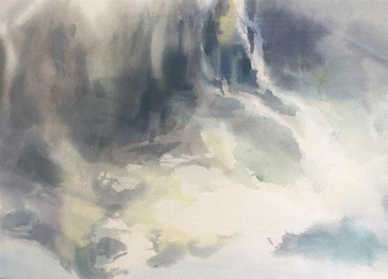FU JI TSANG - Dessin à l'encre de Chine, lavis et aquarelle - Eau et montagne -…