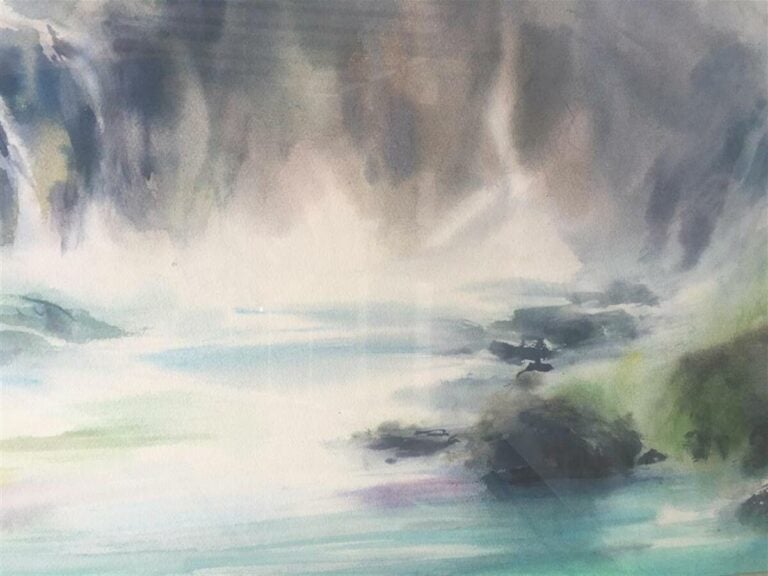 FU JI TSANG - Dessin à l'encre de Chine, lavis et aquarelle - Eau et montagne -…