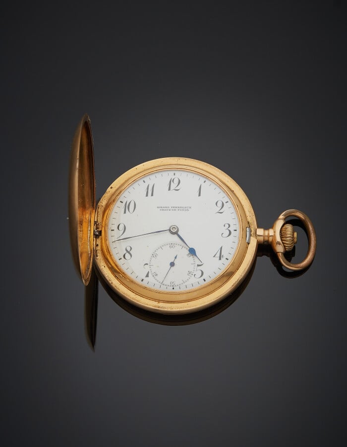 GIRARD-PERREGAUX - MONTRE de POCHE savonnette en or jaune (750) finement guillo…