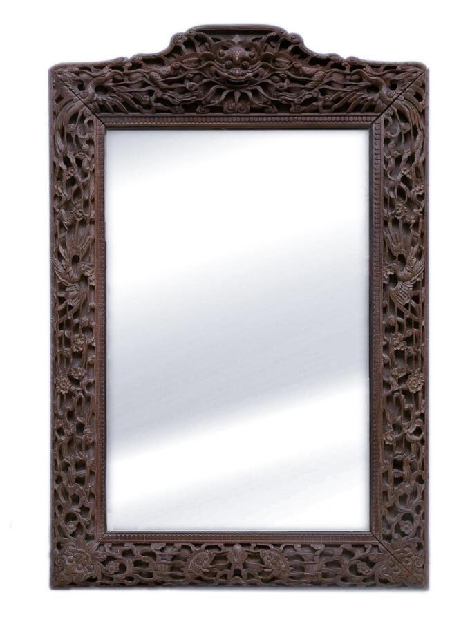GRAND MIROIR ET SON ENCADREMENT DE BOIS INDIGENE - Vietnam / Indochine, Dynasti…