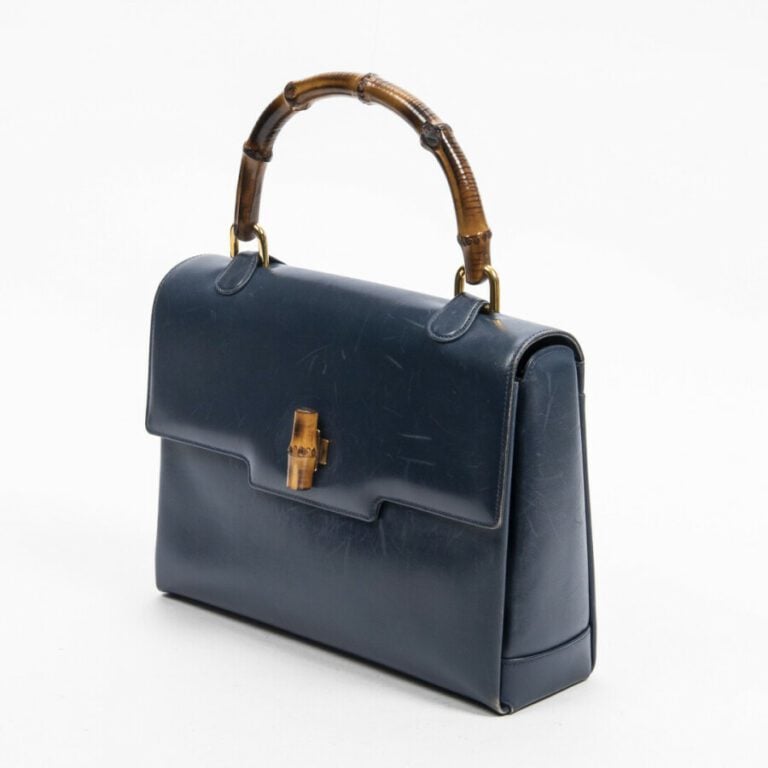 GUCCI - Sac - Bag - - Cuir lisse bleu, bambou - Blue smooth leather, bamboo - G…