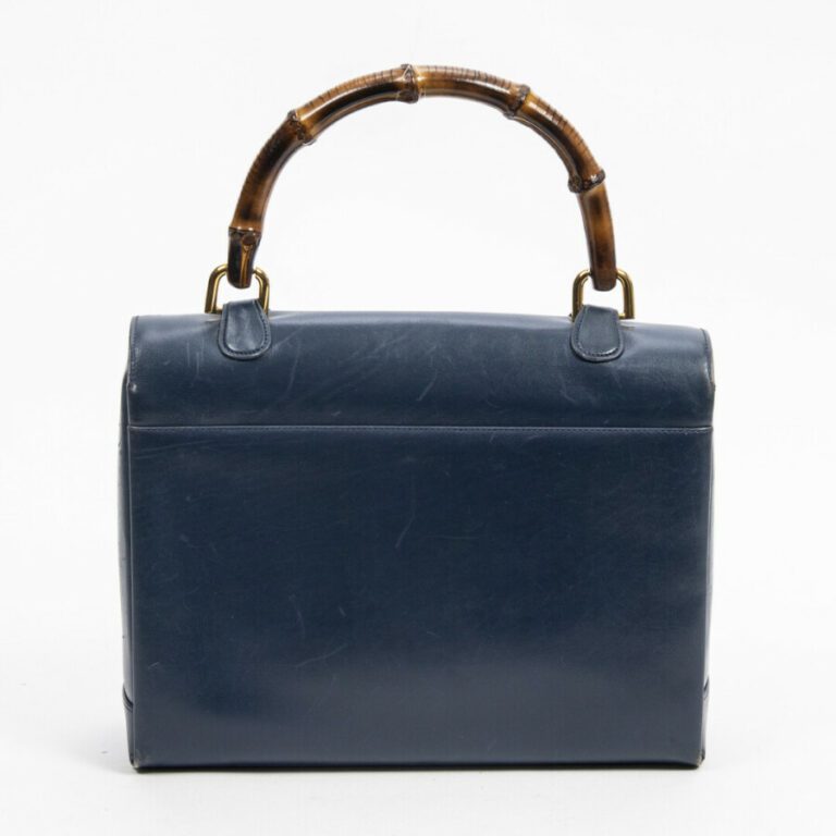 GUCCI - Sac - Bag - - Cuir lisse bleu, bambou - Blue smooth leather, bamboo - G…