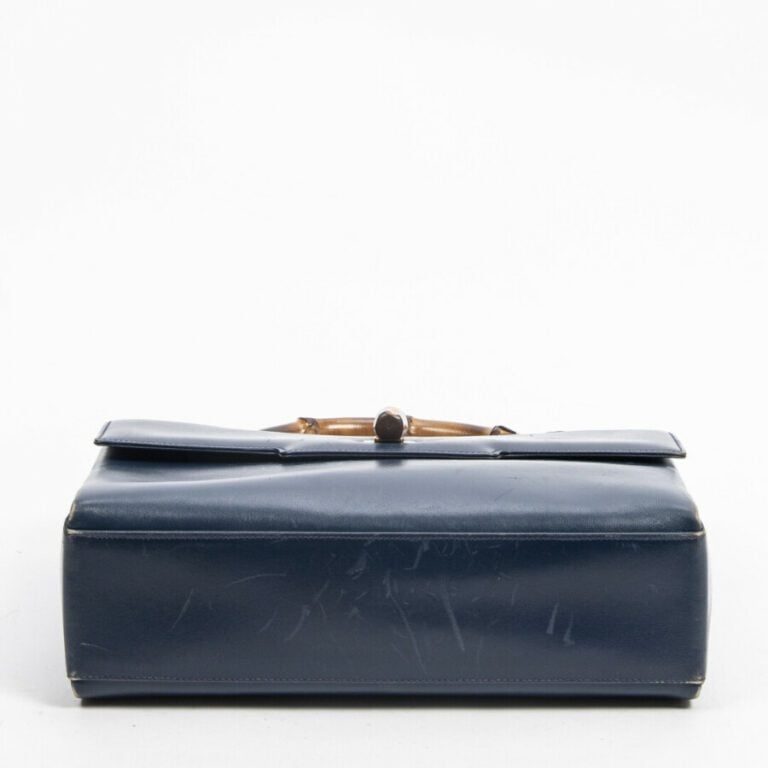 GUCCI - Sac - Bag - - Cuir lisse bleu, bambou - Blue smooth leather, bamboo - G…