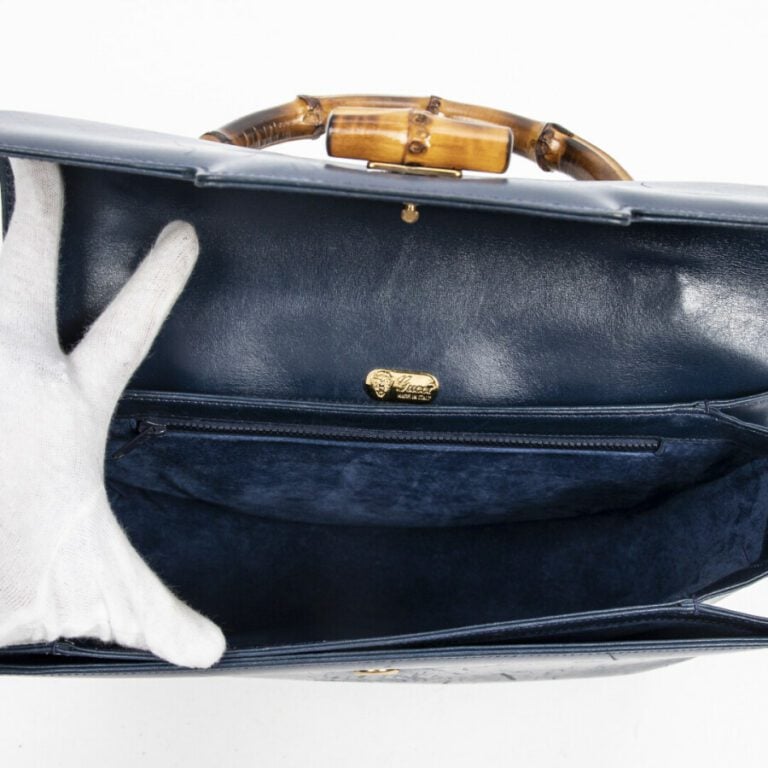 GUCCI - Sac - Bag - - Cuir lisse bleu, bambou - Blue smooth leather, bamboo - G…