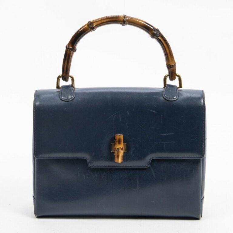 GUCCI - Sac - Bag - - Cuir lisse bleu, bambou - Blue smooth leather, bamboo - G…