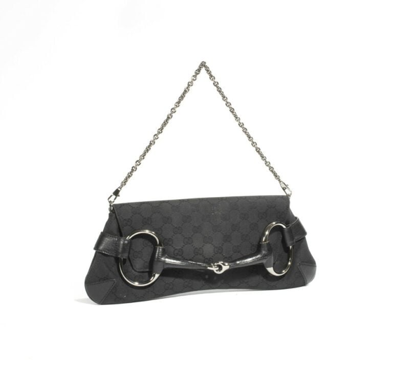GUCCI - - Sac modèle "Mors" en cuir noir et toile monogrammée "Guccissima" noir…