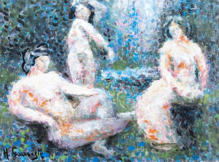 Henri GAROUSTE (1890-?) - Baigneuses - Gouache sur papier, signée en bas à droi…