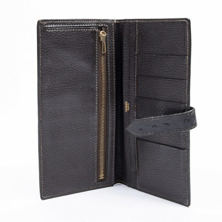 HERMÈS - 2005 - Portefeuille "Bearn" - "Bearn" wallet - - Autruche ébène, chèvr…