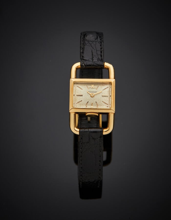 HERMES JAEGER LECOULTRE - BRACELET MONTRE modèle « Etrier » rectangulaire de da…