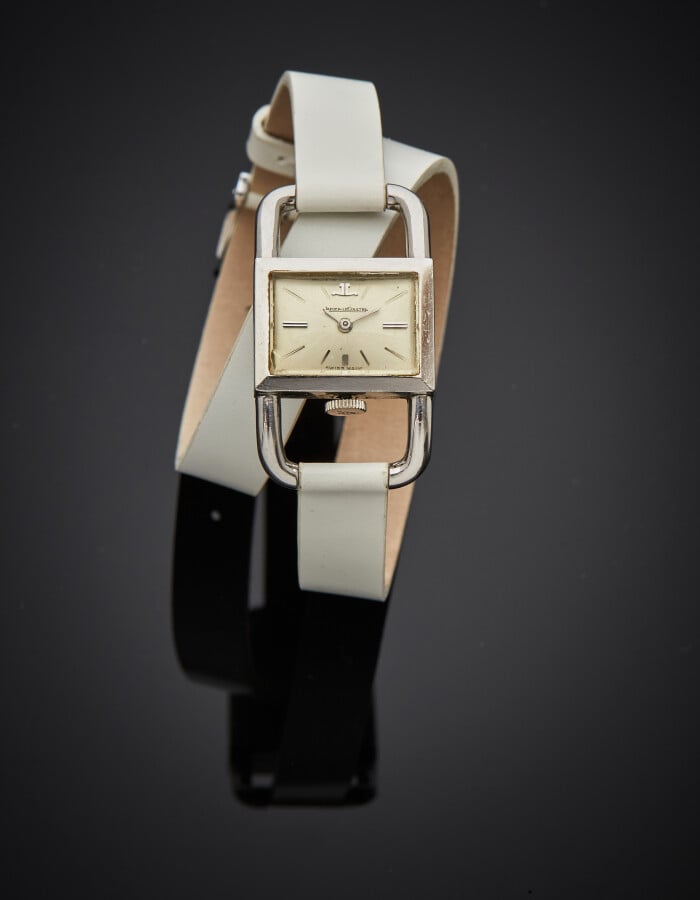 HERMES JAEGER LECOULTRE - BRACELET MONTRE modèle « Etrier » rectangulaire de da…