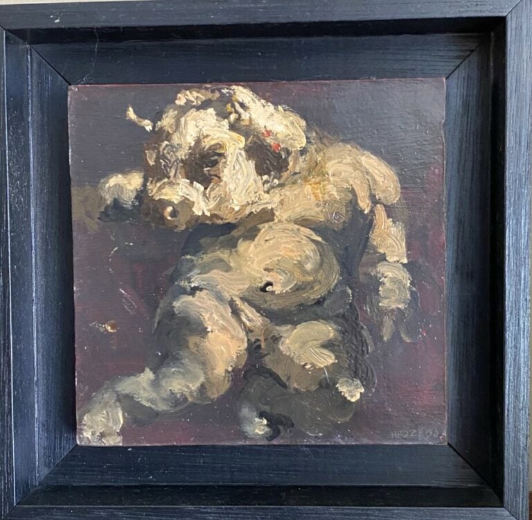 HEUZE. "Créature fantastique"; Huile sur panneau, signée en bas à droite. 12 x…