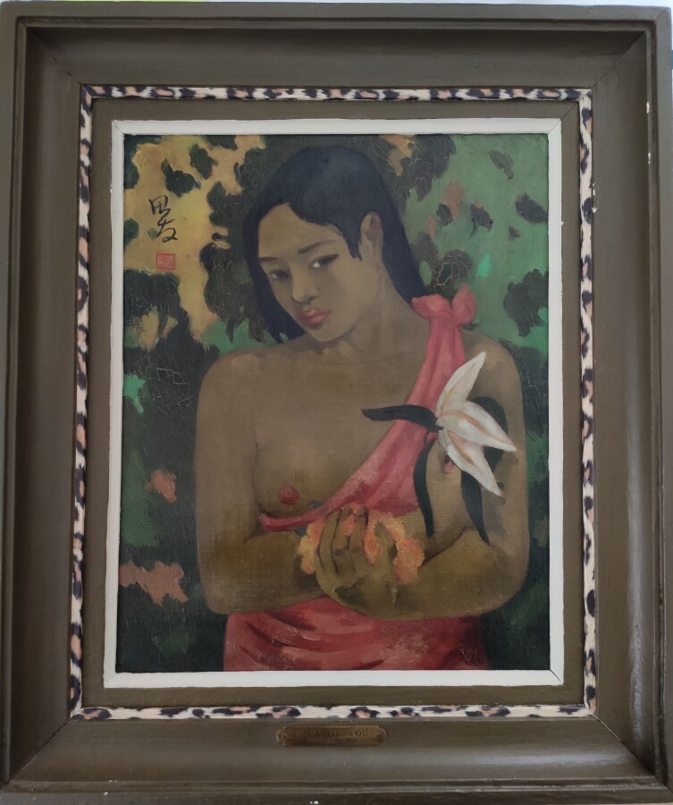 HUA TIANYOU (1902-1986) - Jeune fille à la fleur de vanille - Huile sur toile -…