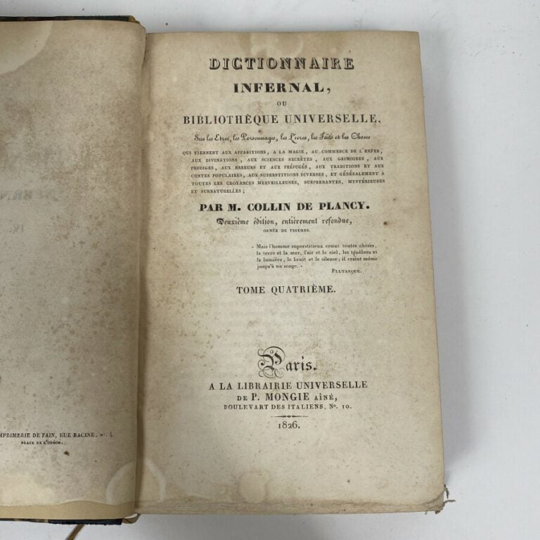 Jacques COLLIN DE PLANCY. Dictionnaire infernal. Volumes 1, 3 et 4. 1826. Libra…