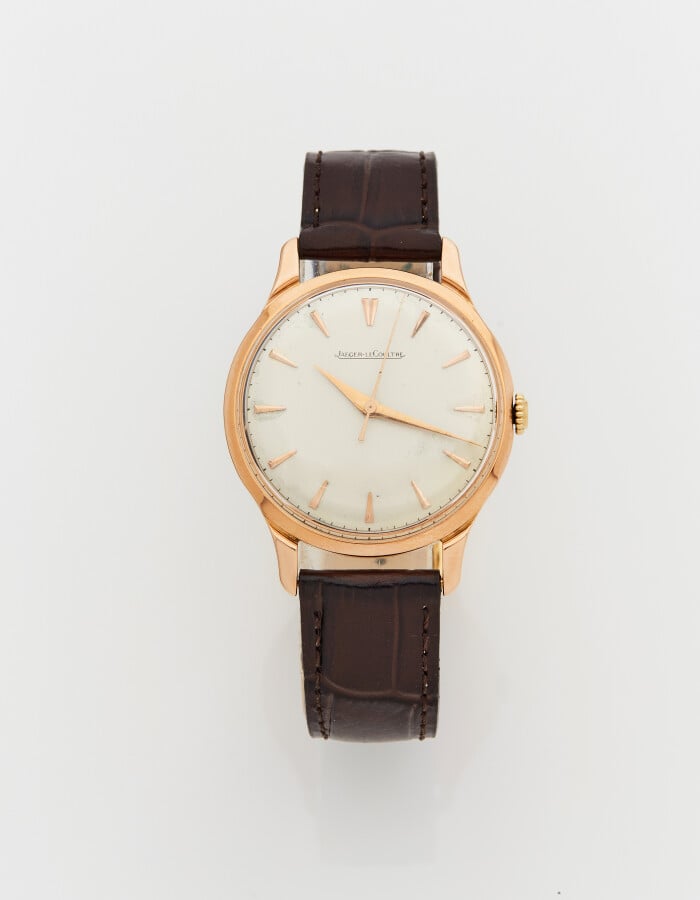 JAEGER LECOULTRE - BRACELET MONTRE ronde en or rose (750%). Cadran crème (tâche…