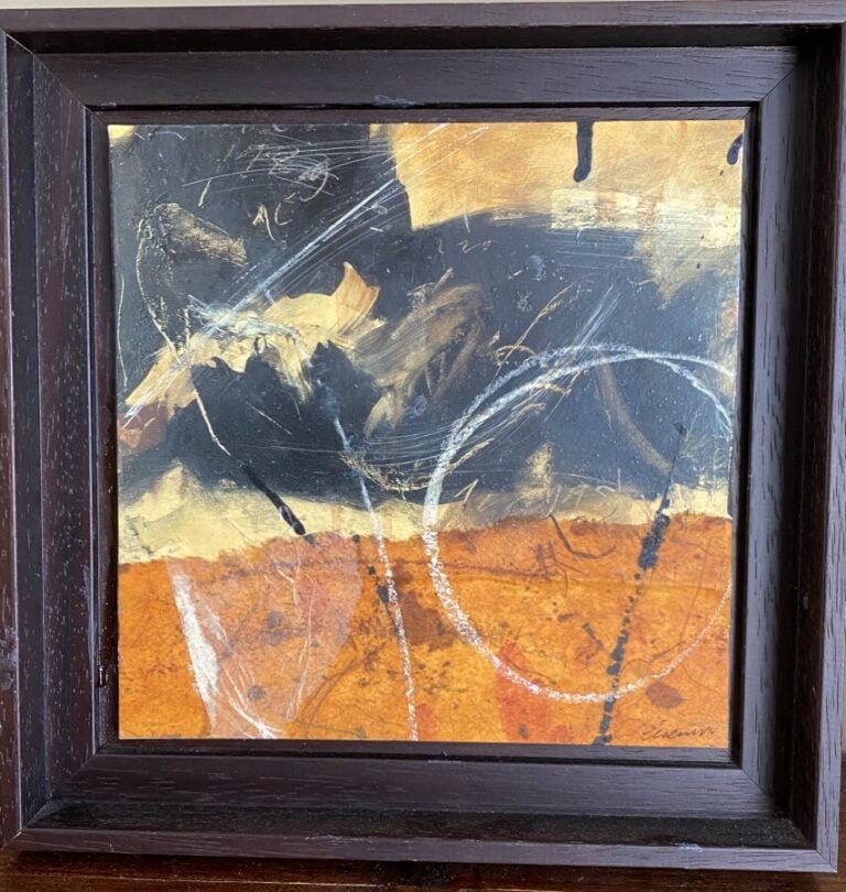 Jean COSANTINO. Absraction sur fond beige. Collage, 20 x10 cm + B. LEMOINE "Alp…