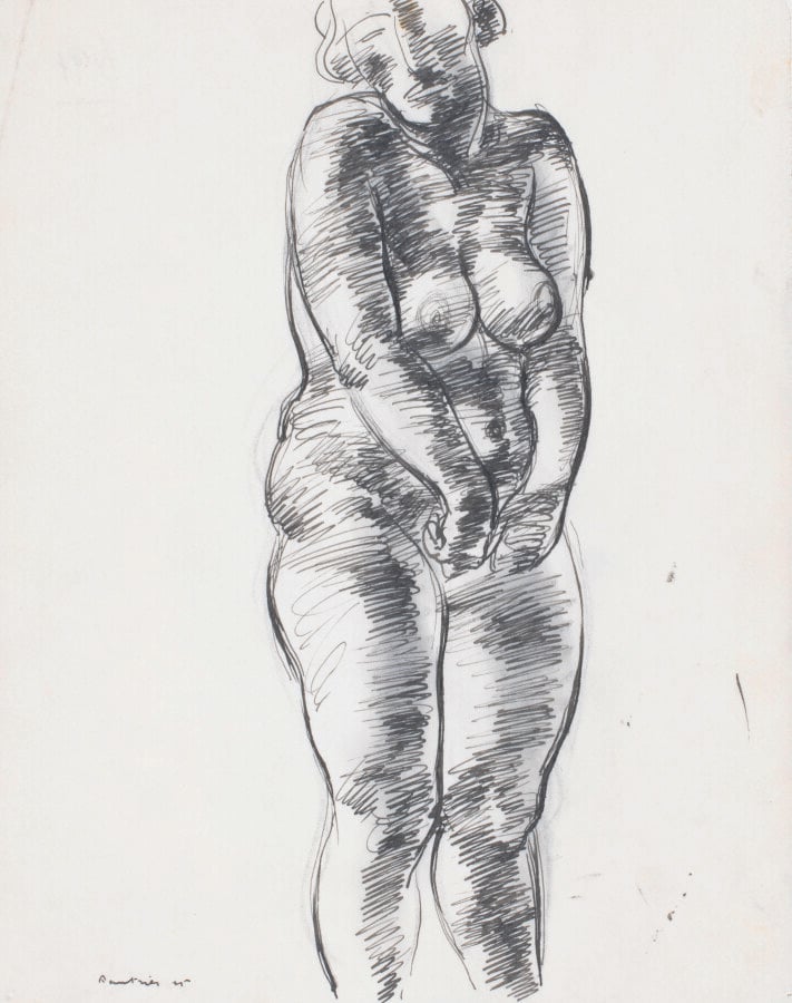 Jean FAUTRIER (1898-1964) - Nu de face, 1925 - Encre sur papier chine, signée e…
