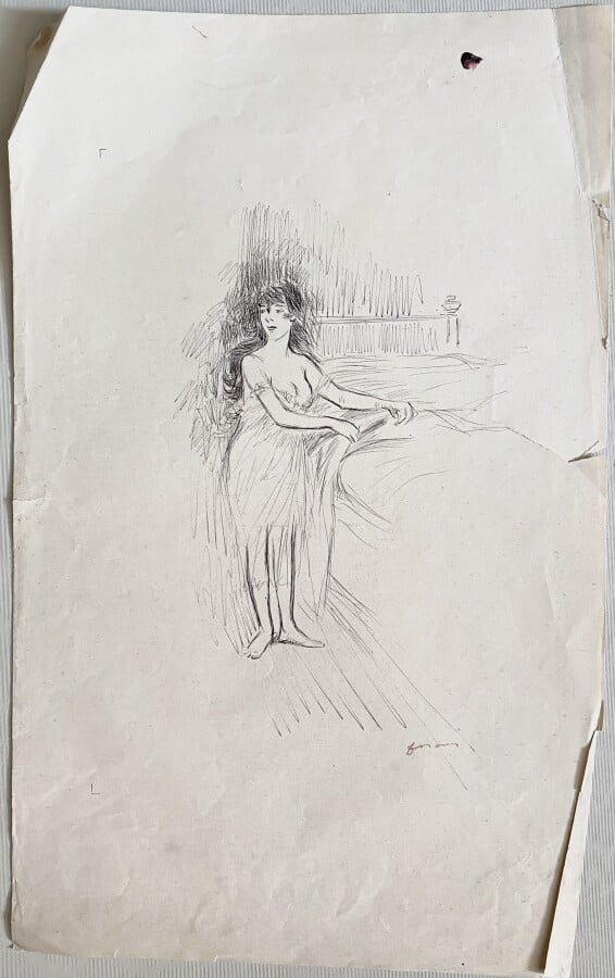 Jean-Louis FORAIN (1852-1931) - Femme près de son lit (l'invitation) - Encre su…