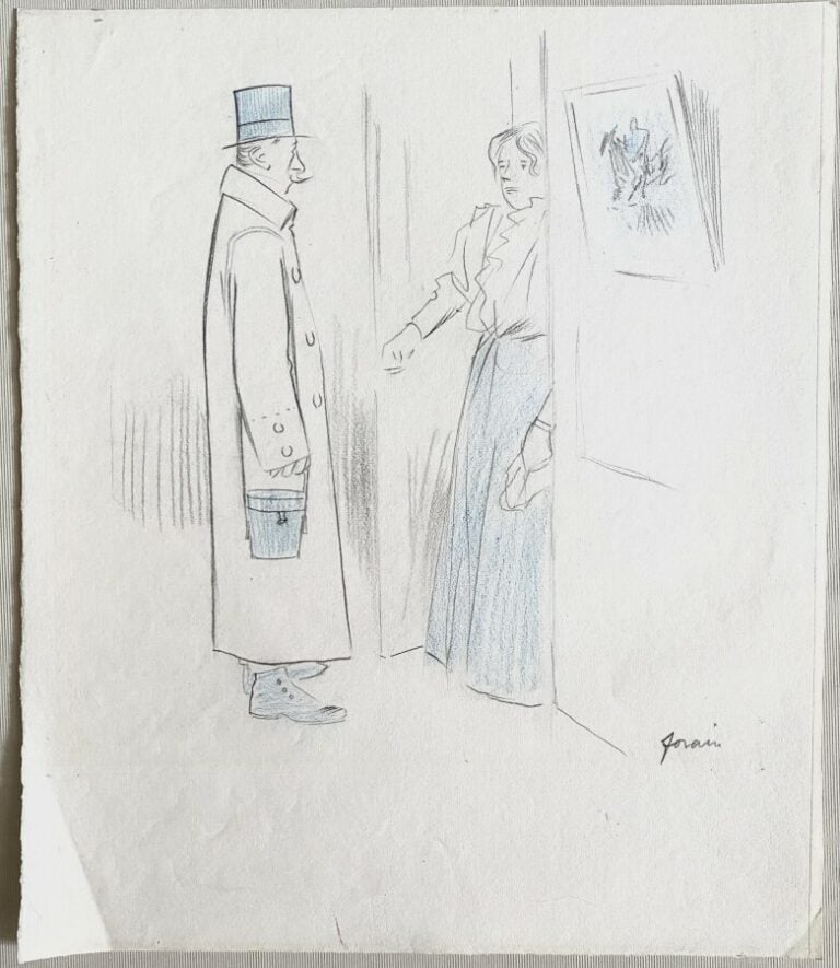 Jean-Louis FORAIN (1852-1931) - La visite - Crayon, fusain, crayon de couleurs…