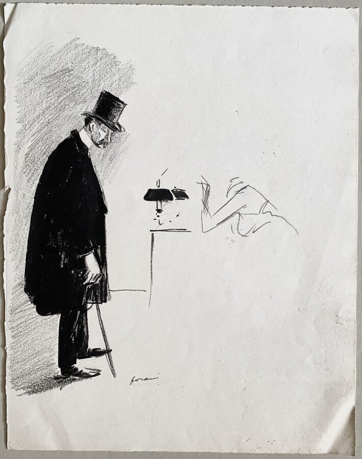Jean-Louis FORAIN (1852-1931) - La visite - Encre et crayon sur papier, signé e…