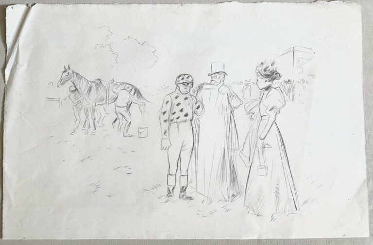 Jean-Louis FORAIN (1852-1931) - Le paddock - Crayon sur papier, pliures - 26 x…