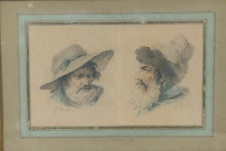 Jean PILLEMENT (Attribué à) - Deux études de têtes - Crayon et pastel sur papie…