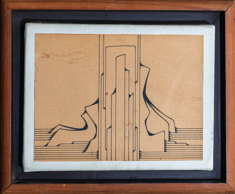 Joaquin FERRER (1929-) Composition - Encre sur papier marouflé sur toile 12 x 1…