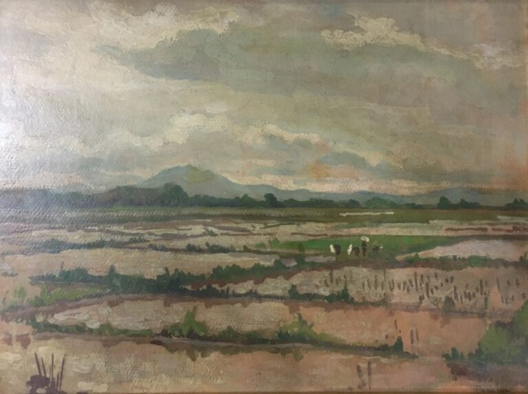 Jos-Henri PONCHIN (1897-1981) - Vue sur les rizières - Huile sur isorel - Signé…