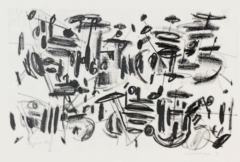 Ladislas KIJNO ( 1921-2012) - Revolution O , 1960 - Fusain sur papier , signée,…