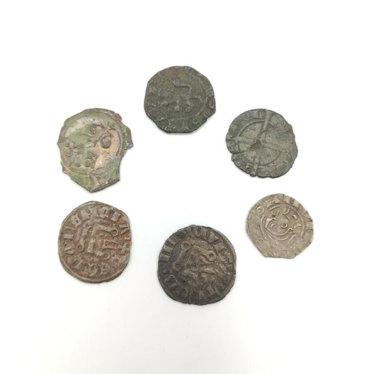 Lot de 6 monnaies médiévales, royales, féodales et des croisades en argent et b…