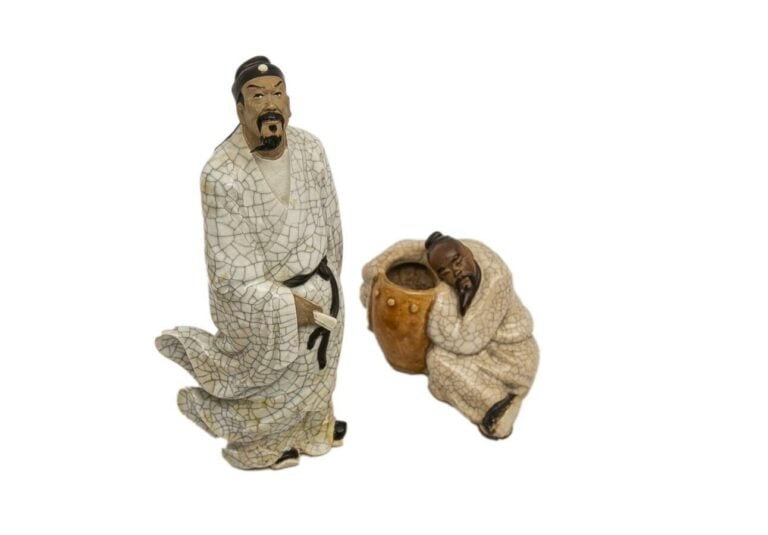 LOT DE DEUX (2) SUJETS EN GRES DE SHIWAN A L'EFFIGIE DU POETE LI BAI ?? - Chine…