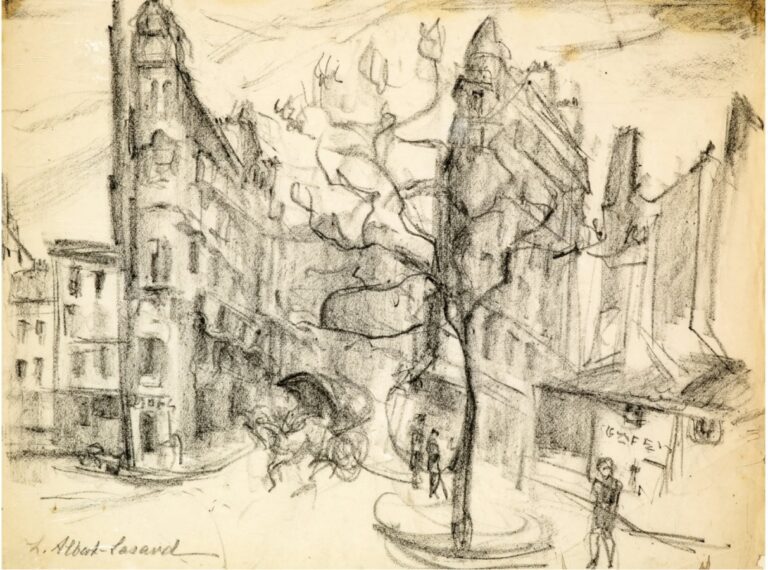 Lou ALBERT-LASARD (1885-1969) - Vue de Paris - Fusain sur papier, signé en bas…