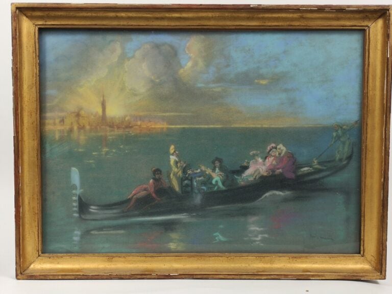 Louis Morin - Barque au carnaval de Venise - Pastel, signé en bas à droite - 40…