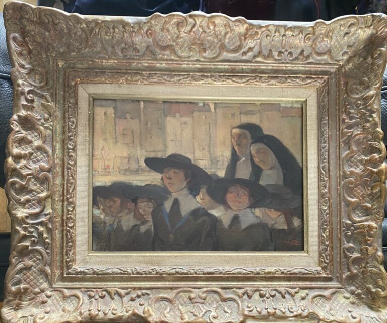 Luc LAFNET (1899-1939); La rentrée du pensionnat. Huile sur toile. Signée en ba…