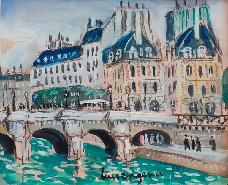 Lucien GENIN (1894-1953) - Pont Henri IV à Paris - Gouache sur papier, signée e…