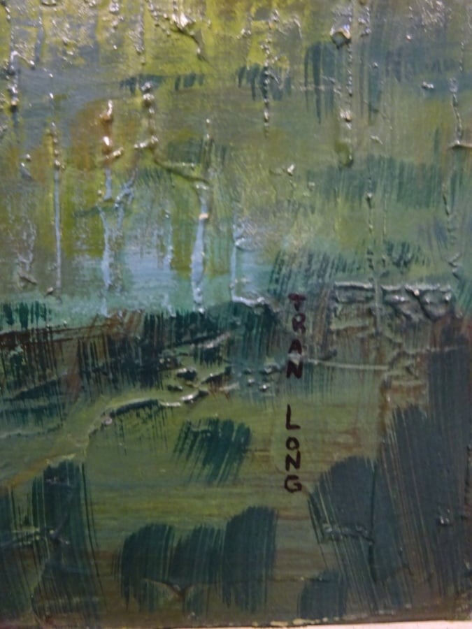 MARA TRAN LONG (1935) - Scène paysanne - Huile sur carton - Signé en bas à droi…