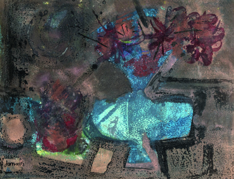 Marc JANSON (1930-) - Fleurs dans un vase - Technique mixte sur papier, signée…
