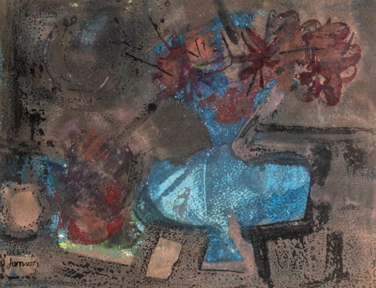 Marc JANSON (1930-) - Fleurs dans un vase - Technique mixte sur papier, signée…